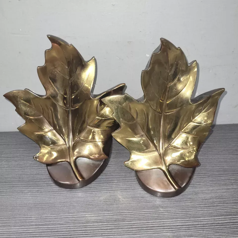 Philadelphia ManufacturinG Copper Maple Leaf Bookends VINTAGE HOLLWOOD REGENCY