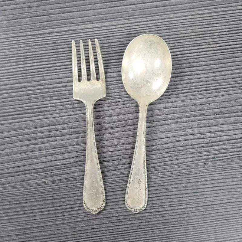 Pine Tree Pattern International Sterling Silver Baby Spoon & Fork 35.3 g dep