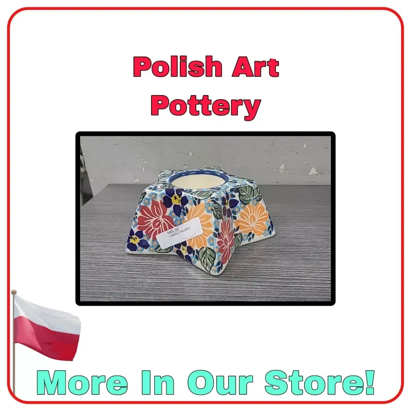 POLISH ART POTTERY BOLESLAWCU TABIN STAR TEALIGHT CANDLE HOLDER 5" FLORAL