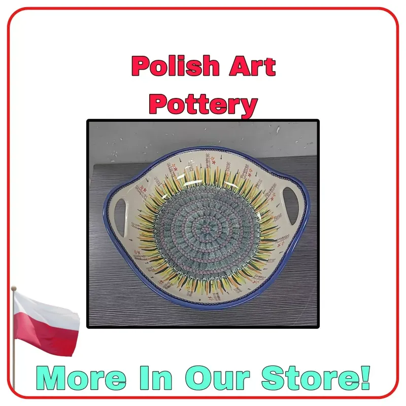 Polish Pottery Medium 12" Serving Bowl w Handles in Unikat folk art Pattern
