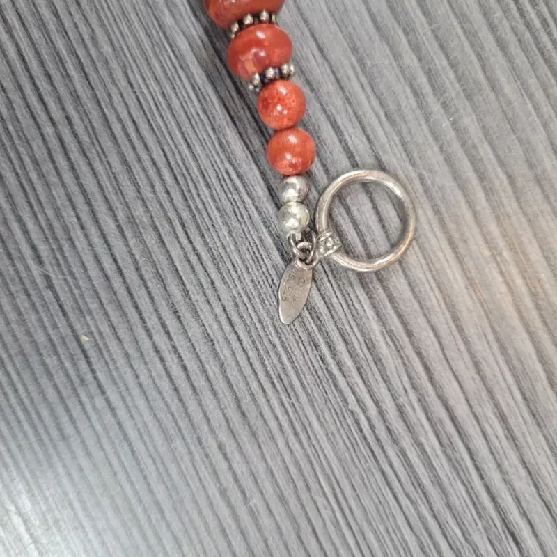 QVC BJ 925 Stamped Sterling Silver Carnelian Coral Beaded Necklace 24"