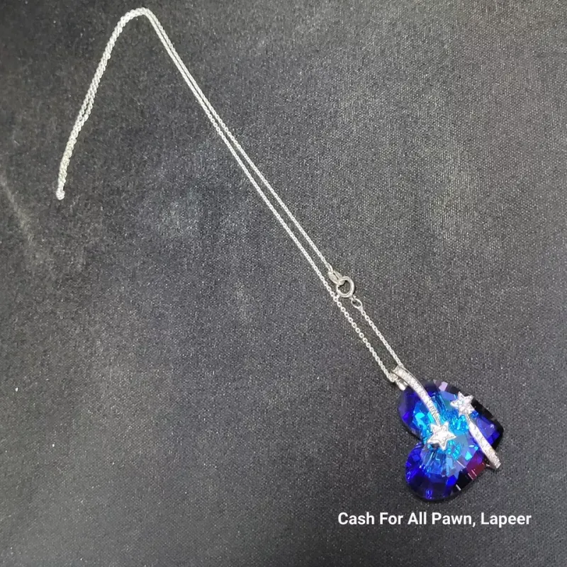 Qianse Swarovski Blue Heart OCEAN "Love U TO MOON & BACK" Necklace SHOOTING STAR