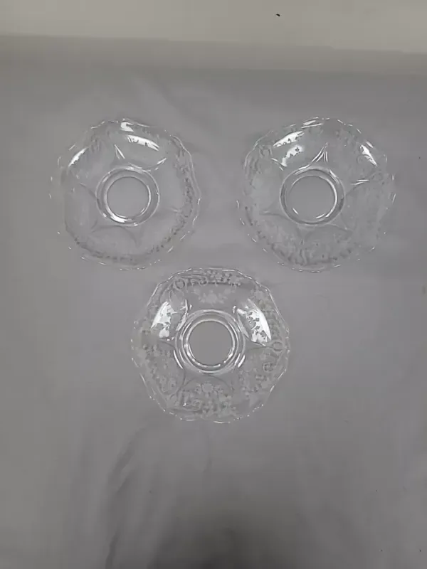Set of 3 Cambridge Glass Diane etched saucers for cups elegant lot
