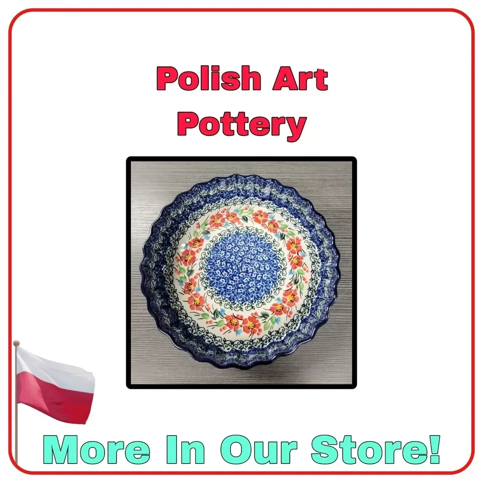 unikat cherry colored floral polish art pottery piecrust dish unikat 4919 quiche