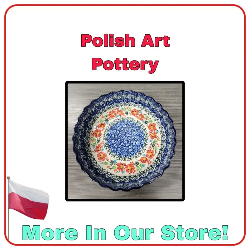 unikat cherry colored floral polish art pottery piecrust dish unikat 4919 quiche