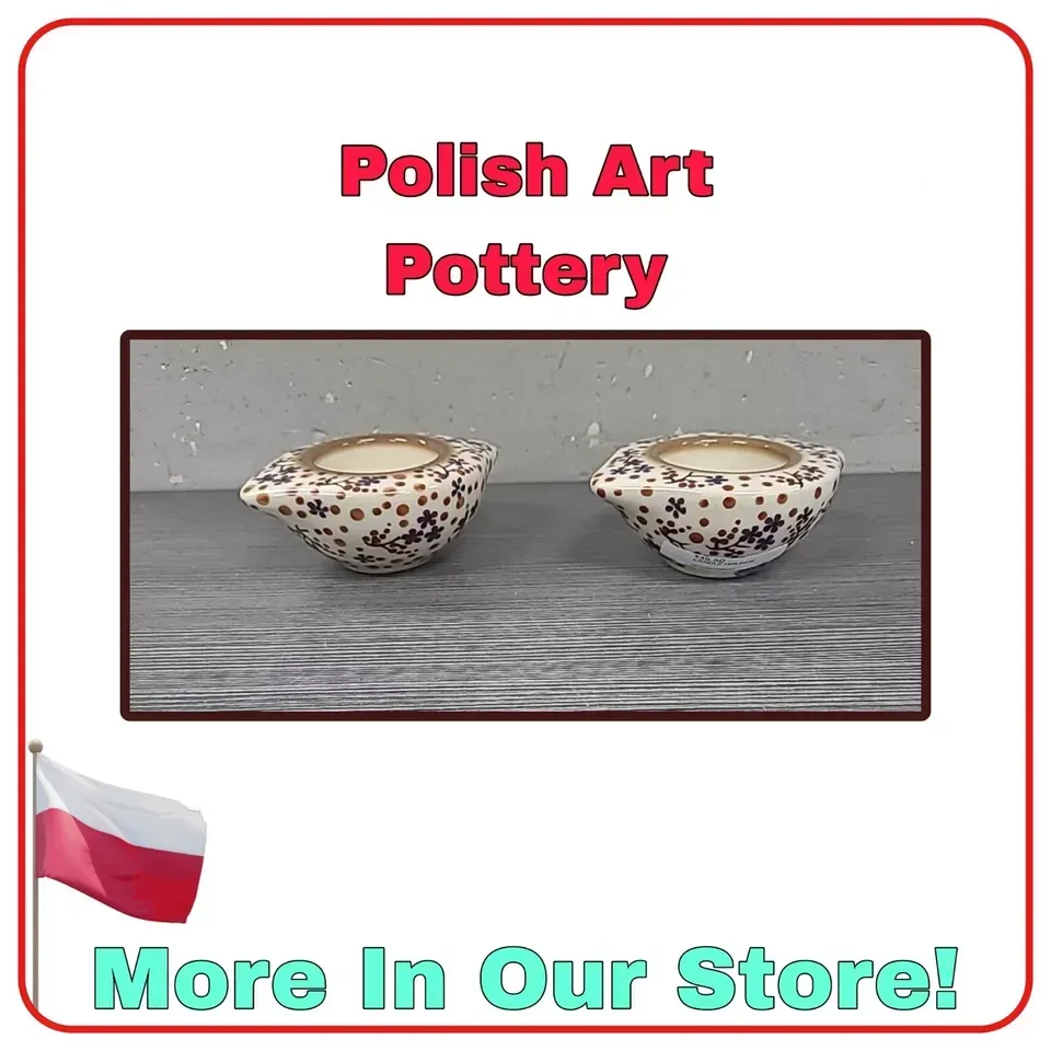 UNIKAT POLISH POTTERY PAIR CANDLEHOLDERS VOTIVE CANDLE BROWN BOLESLAWIEC NWT