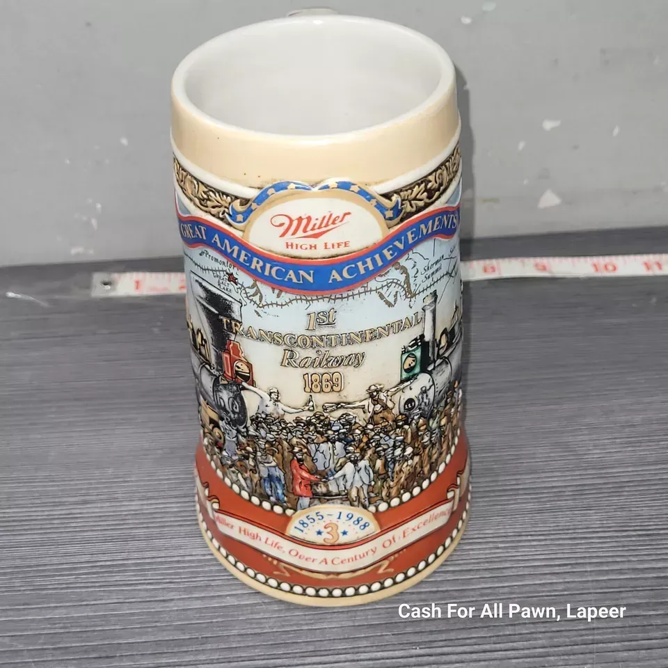 Vintage 1988 Transcontinental Railroad Miller Beer Stein American Achievements