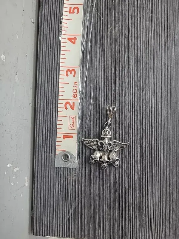 vintage 3 skull pendant sterling silver fleur de lis angel wings 12.3g biker