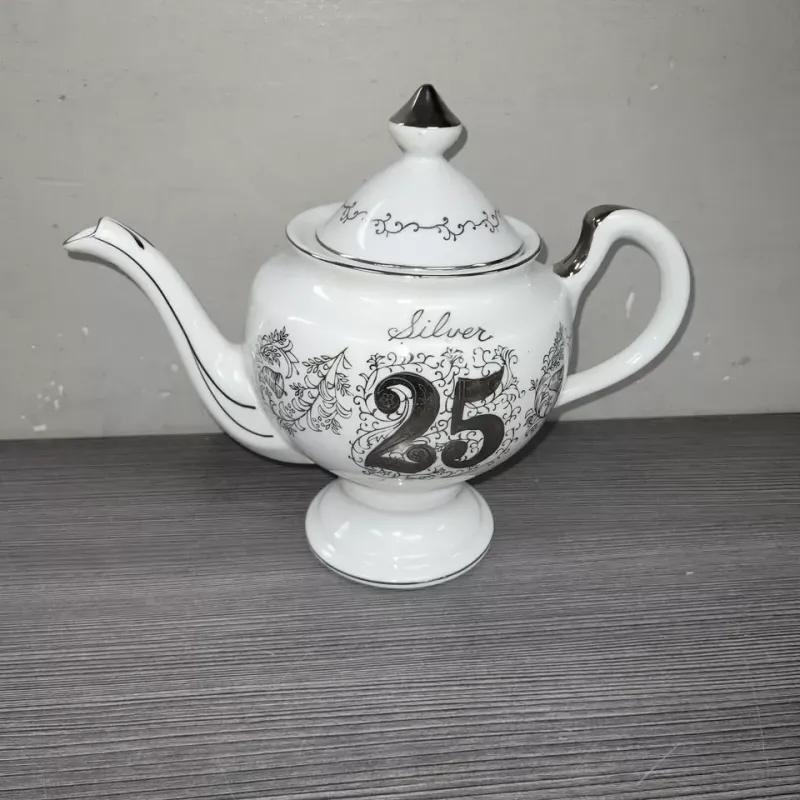 Vintage 25th Silver Anniversary Decorative Norcrest Fine China Tea Pot white