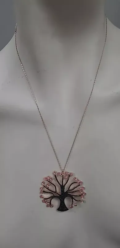 vintage 925 STERLING SILVER ROSE GOLD FINISH TREE OF LIFE PENDANT BLACK PINK 15G