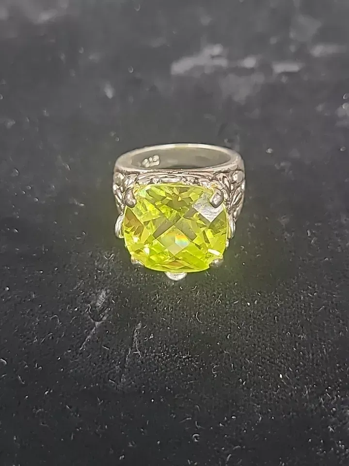 Vintage Art Deco Sterling Silver 925 Filagree Art 7ct Peridot Ring, Size 6 13g