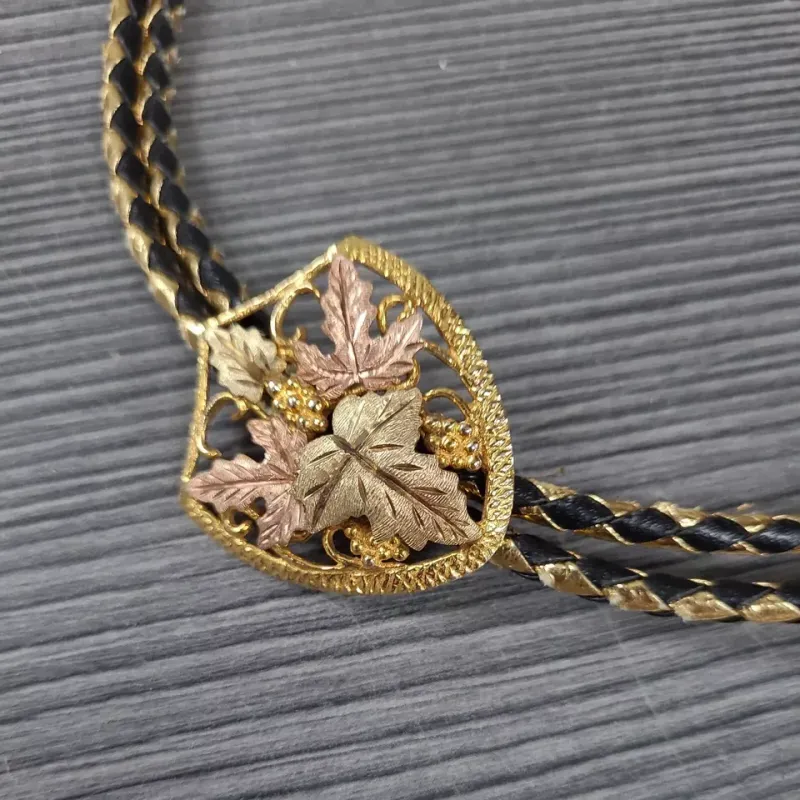 Vintage bolo 10K NAVAJO LEAVES 3 TONE GOLD ZUNI ART JEWELRY JCO J CO