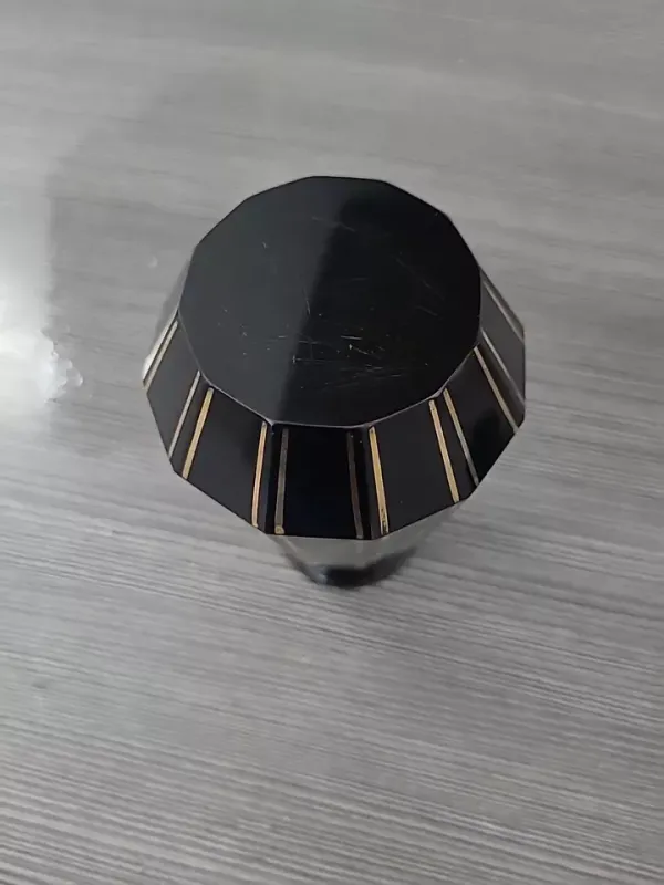 Vintage Czech Black Glass Perfume Bottle W Stopper Gold Deco Hollywood Regency