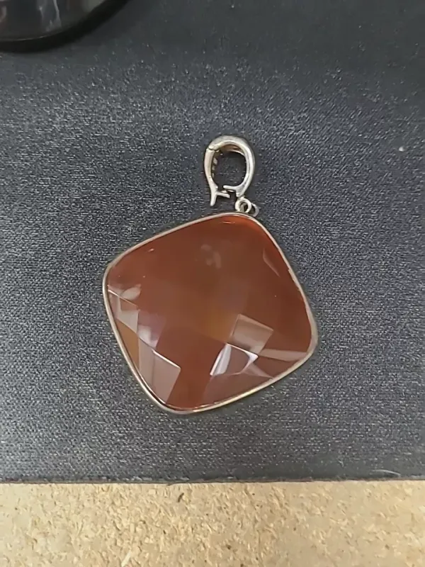 Vintage Designer Whitney Kelly Lg Carnelian Sterling Silver Necklace Pendant 21g