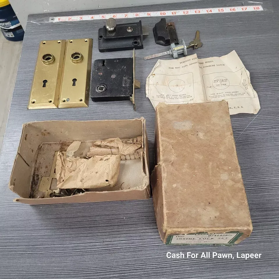 VINTAGE EAGLE MORTISE & dead bolt lock hardware w old block