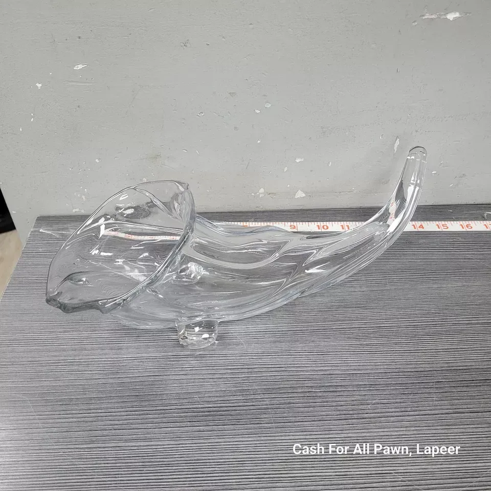 Vintage Duncan Miller Clear Glass Cornucopia Horn Of Plenty Mid-Century Modern