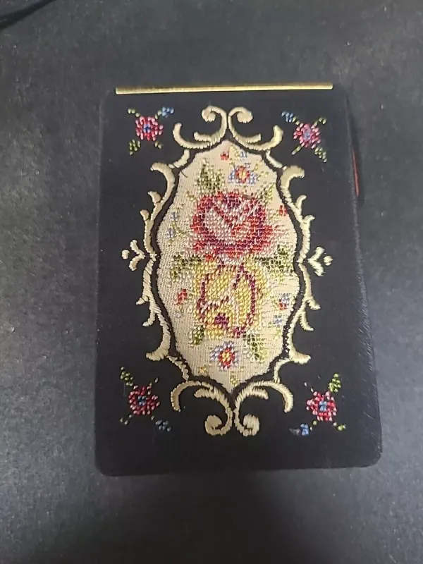 Vintage Embroidered Cigarette Case Holder Red Interior WEST GERMANY 1980S HUDSON