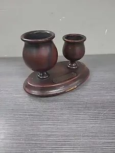 vintage lacquered wood 2 cup smoking set with striker rare desktop 1920-1930