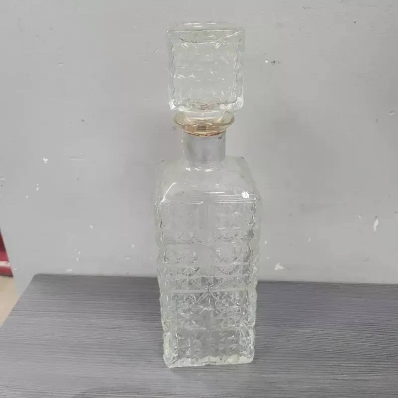 vintage mcm glass liquor decanter block cubist design 11"