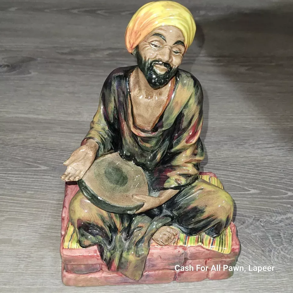 Vintage Medicant 7 1/2" Porcelain Figure Vintage Man W Tambourine Old Mark