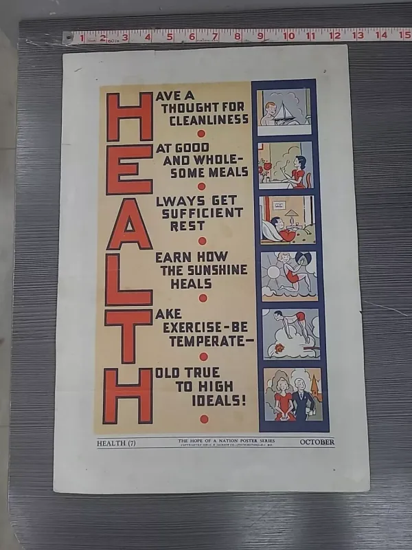 Vintage RARE 1937 American Hope of a Nation Poster Series, Health 7 School