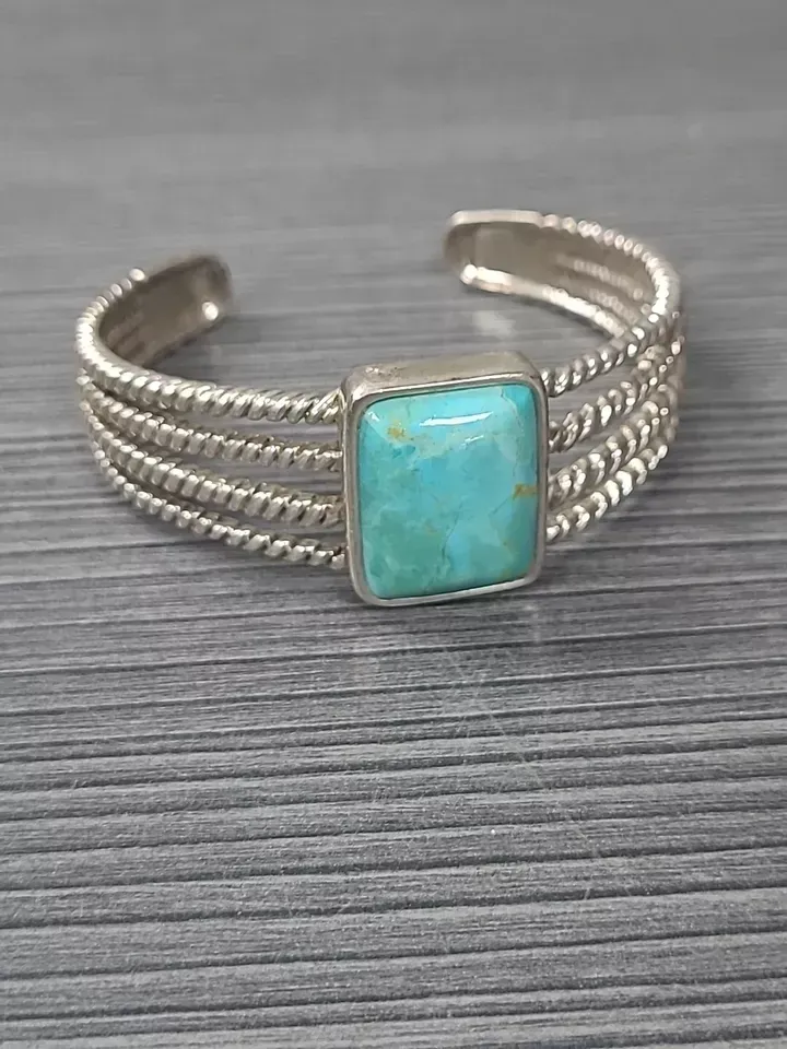 Vintage Southwestern Thailand BARSE Turquoise Sterling SILVER CUFF Bracelet 40G
