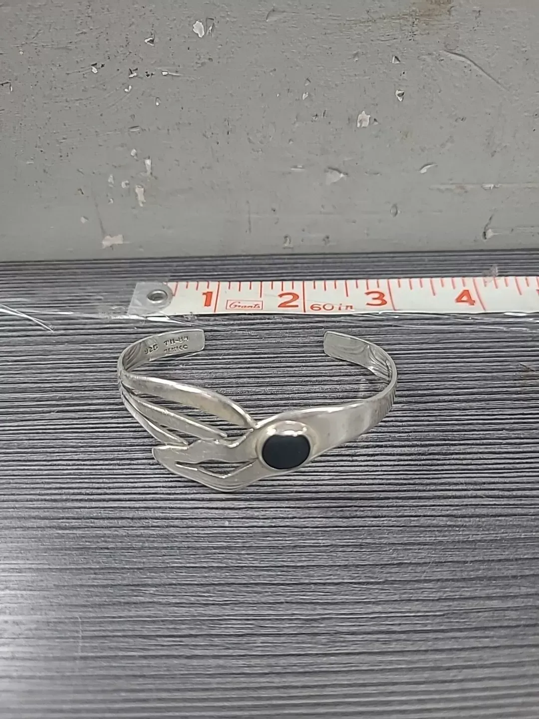 Vintage Taxco Sterling Silver 925 Onyx Modernist Cuff Bracelet 19g Grams Signed