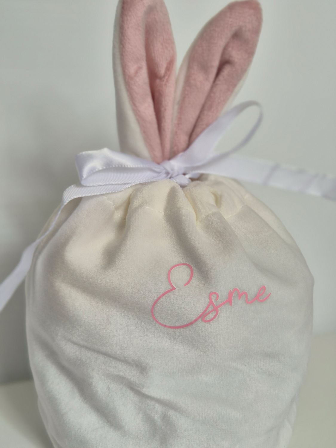 Personalized velvet Easter bag - White/Pink