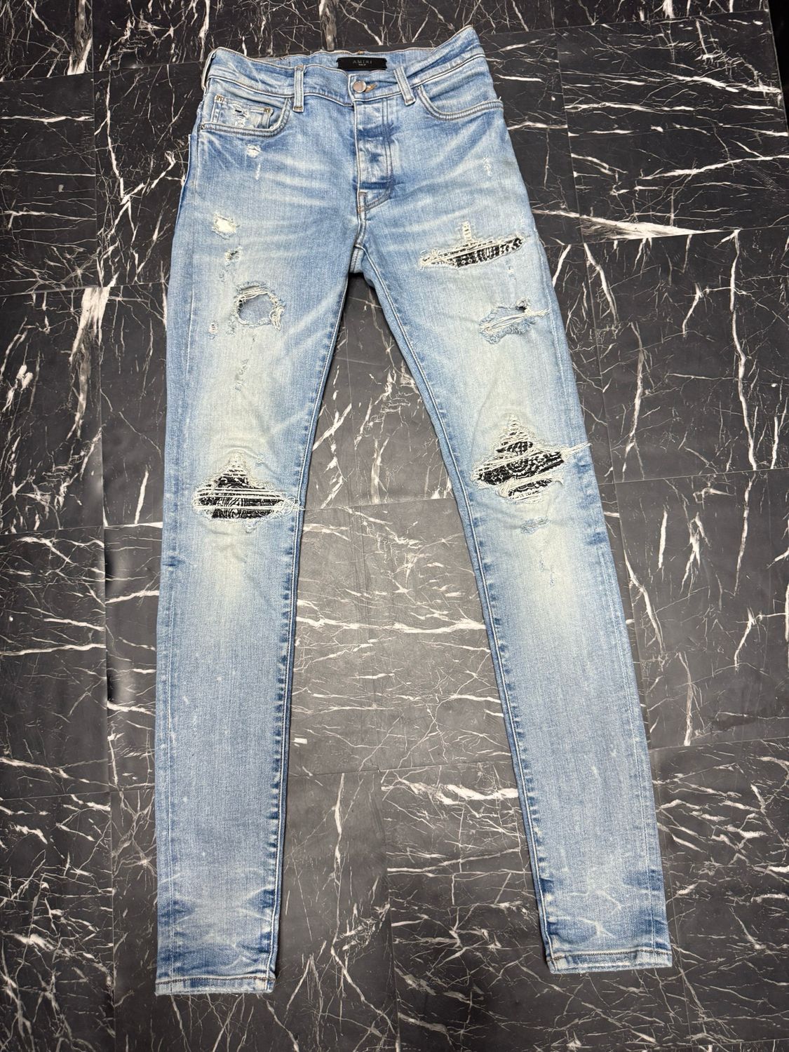 Amiri Jeans Black Paisley Patches