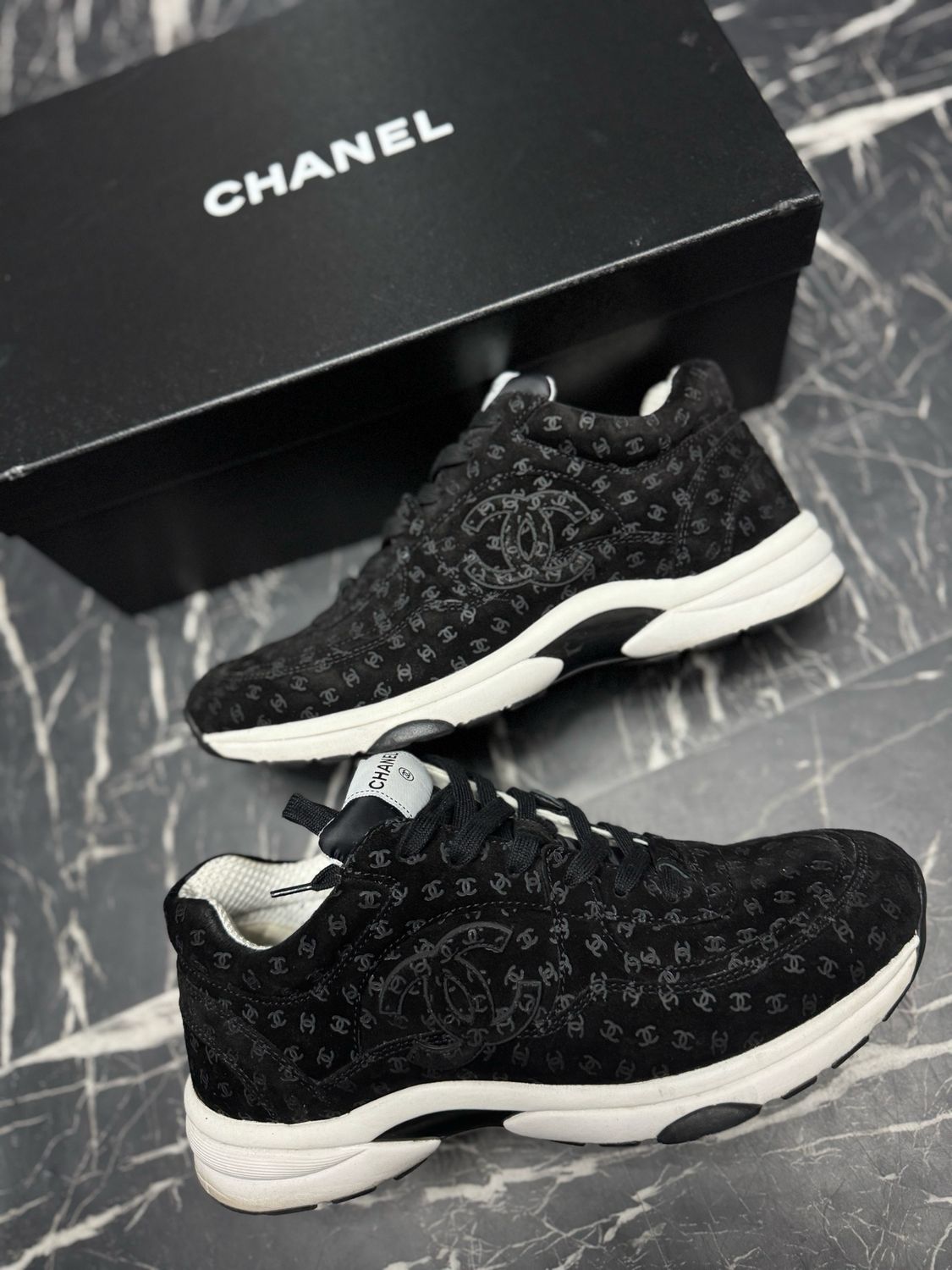 Chanel Suede Trainers Printed CC U Sz 11US