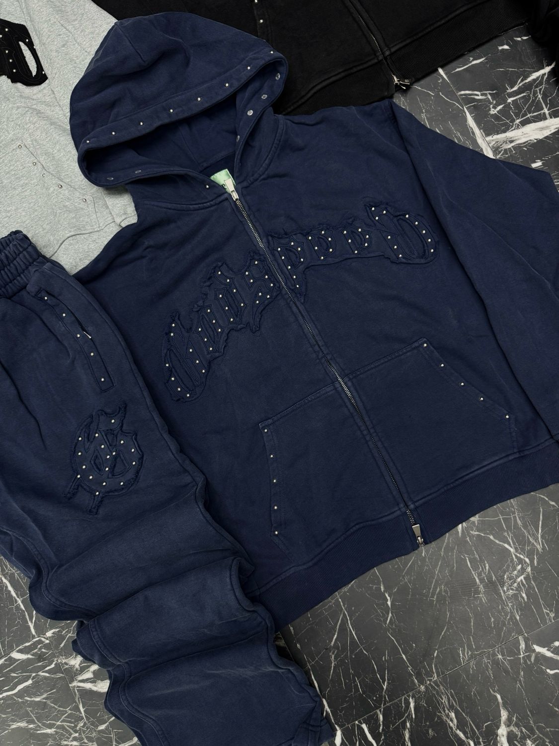 Godspeed Symmetric Studded Sweatsuit Navy