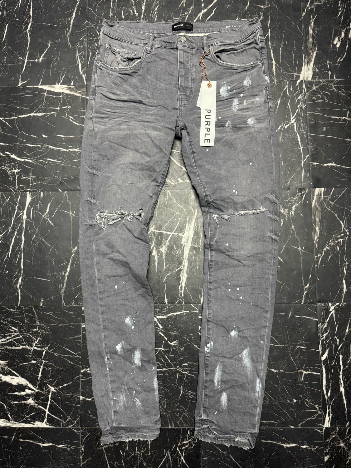 Grey Purple Jeans Paint Splatter