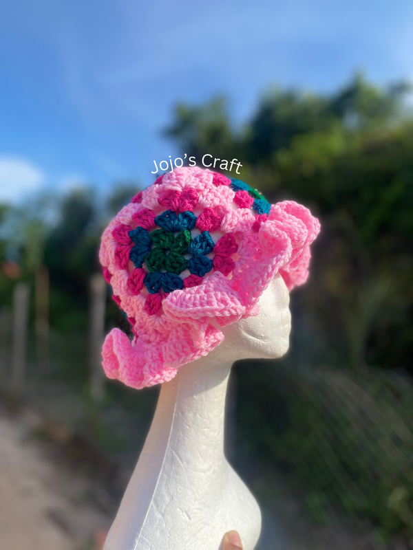 Granny Square Ruffle Hat- Medium Ruffles