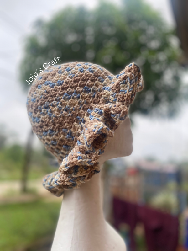 Medium Ruffle Hat  ( Color -Shades Of Cream and Blue)