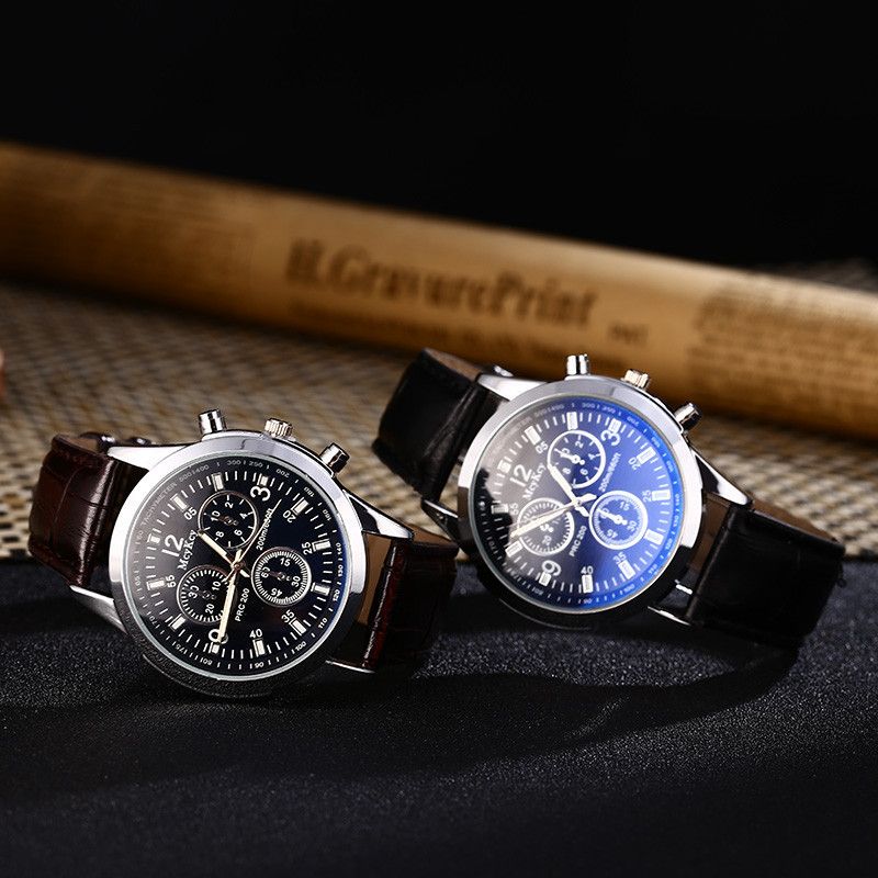 Men&#39;s Three-Dial Blue Glass Watch – Stylish, Durable, and Perfect as a Gift