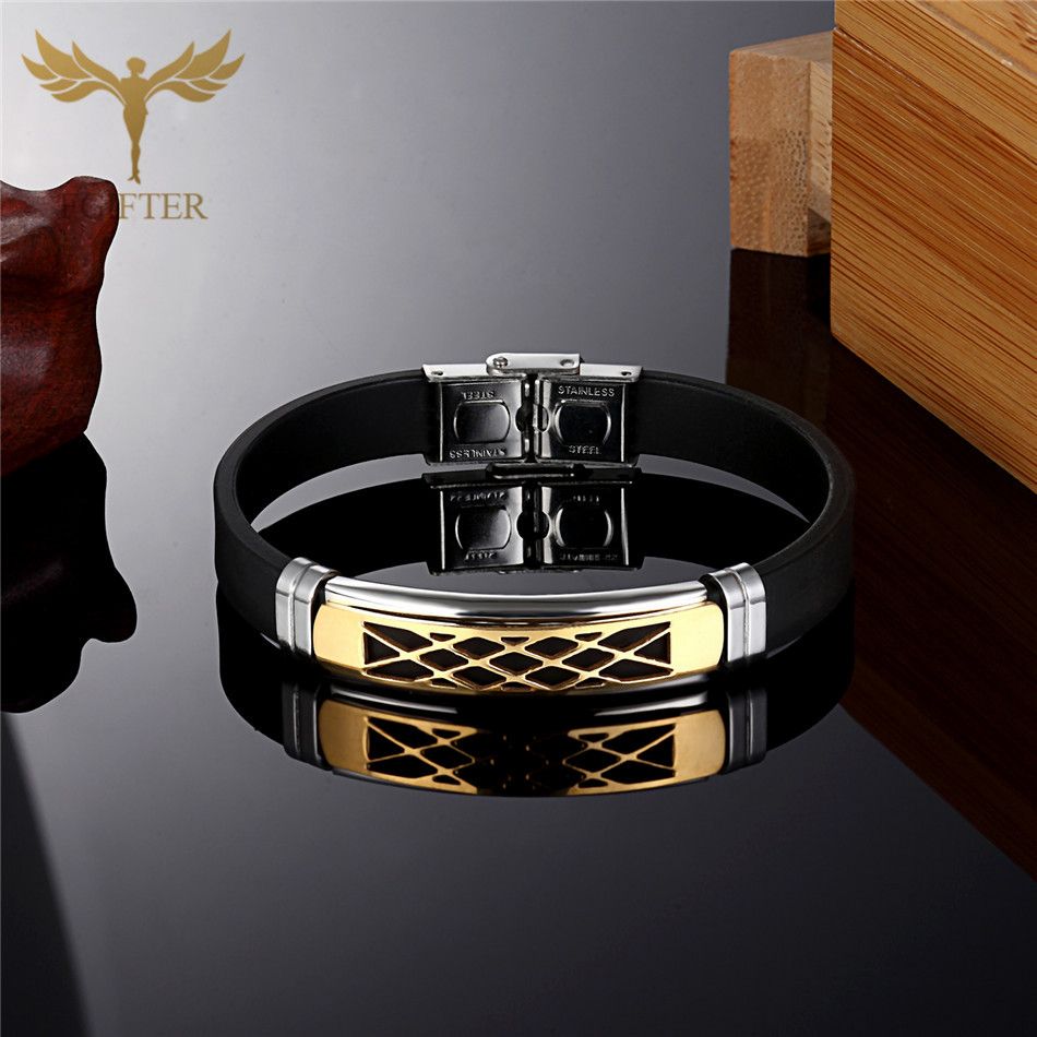 FGifter Gold &amp; Black Silicone Cuff Bracele