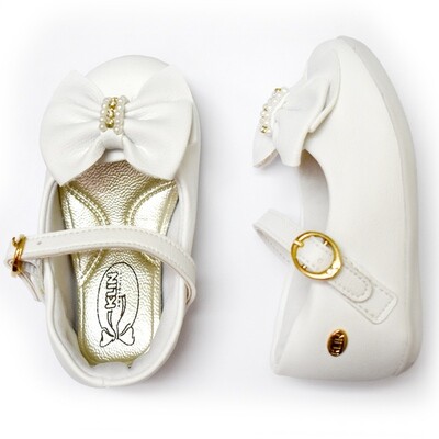 KLIN - Zapato de vestir con cincho y moñito con perlas al frente, blanco, Cravinho Princess, Early Walkers