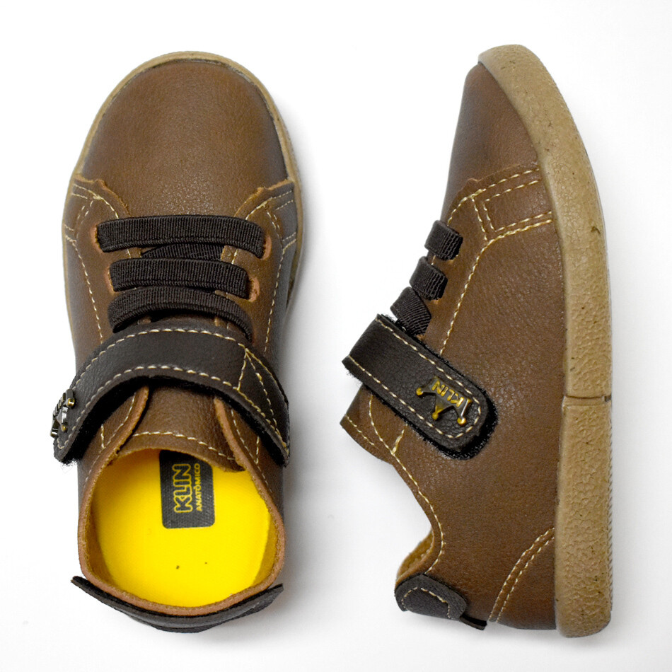 KLIN - Zapato casual con cintas y cincho con velcro, café claro y cintas café obscuro, walkers