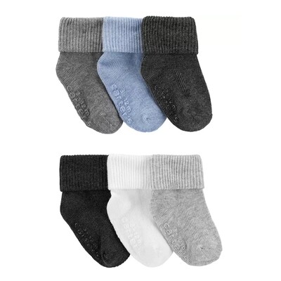 CARTERS - 6 pk calcetines enrollados, azul, gris, blanco
