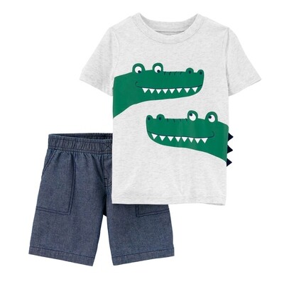 CONJUNTO CARTERS - 2 pz t-shirt gris con lagartos, short azul marino