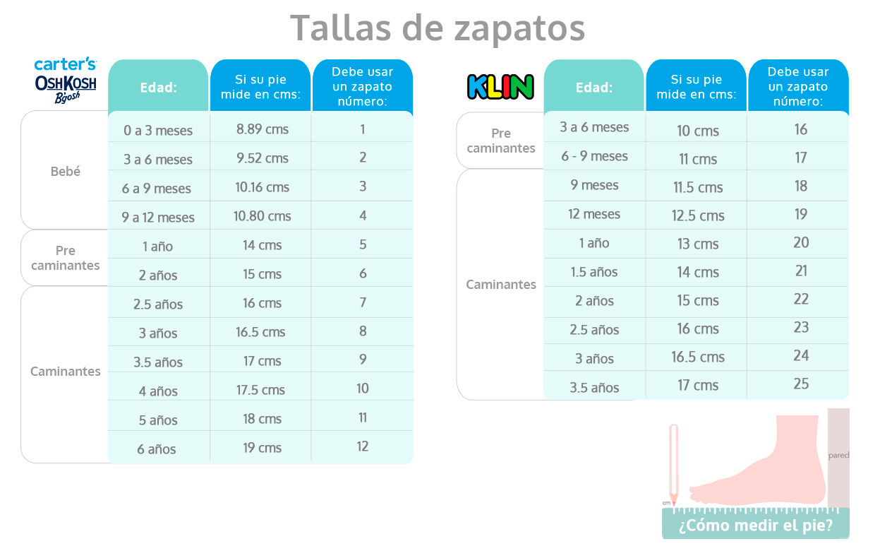 Tabla zapatos best sale niños usa