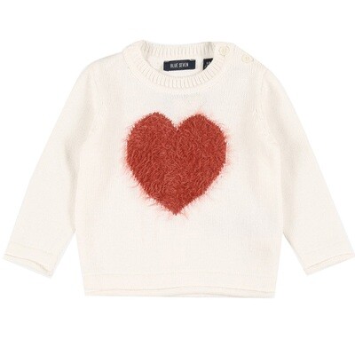 BLUE SEVEN-Suéter color crema con corazón grande rosado al frente con lana peluda