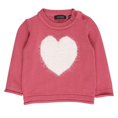 BLUE SEVEN-Suéter color rosado con corazón grande blanco hueso al frente con lana peluda