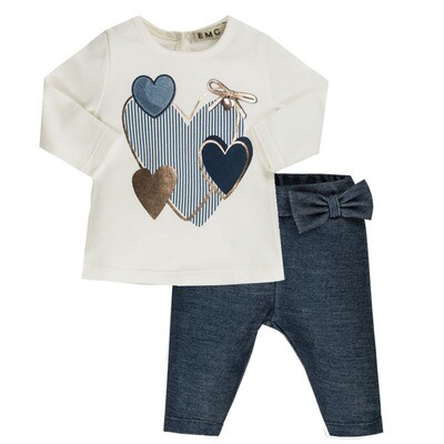 Conjunto Hearts Rain EMC blusa manga larga con corazones y leggings azul marino