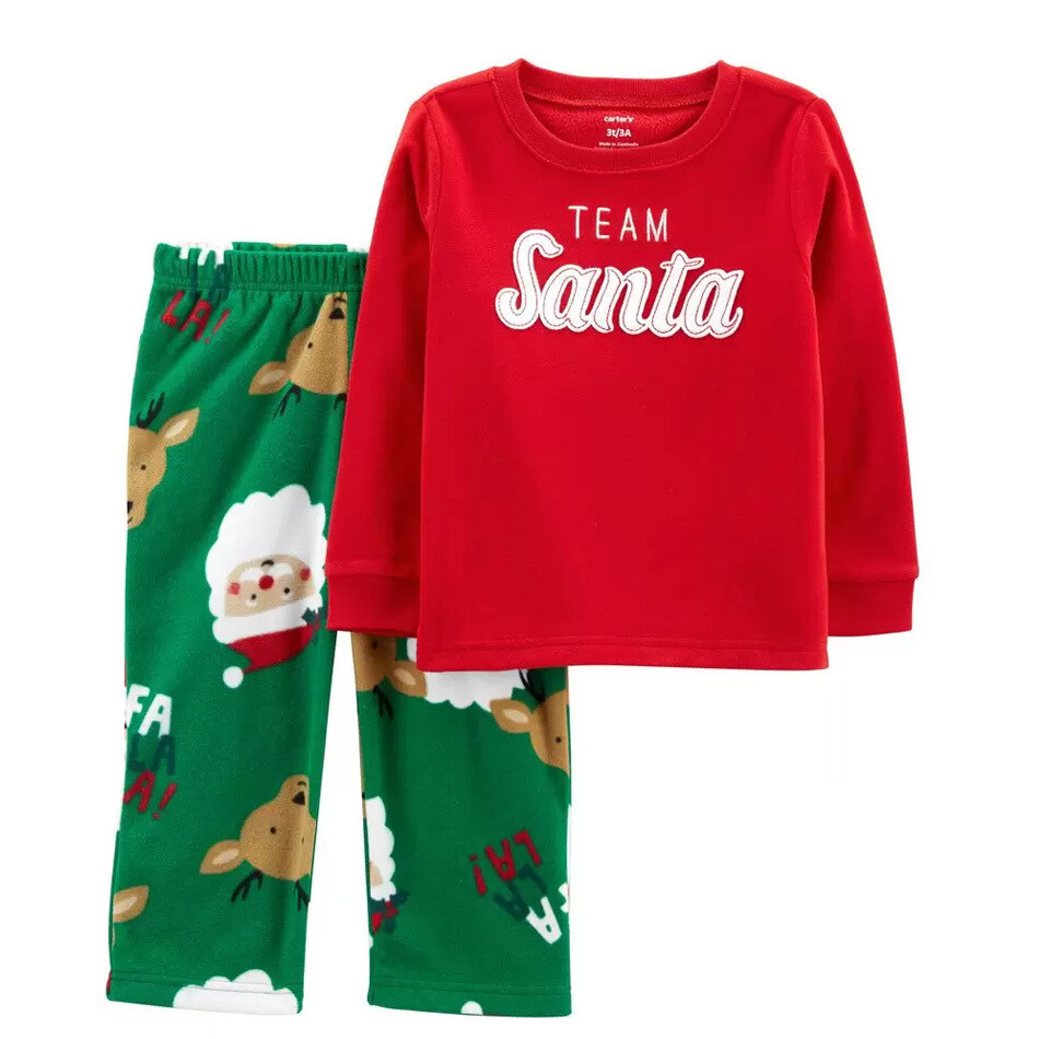 Pijama de navidad, top rojo y pantalón estampado