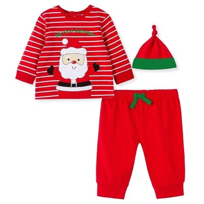 Little Me- Pijama navideña de dos piezas camisa rayada con Santa y gorro
