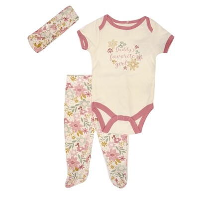 Conjunto chick pea bebe niña pijama body babero floral favorita papi