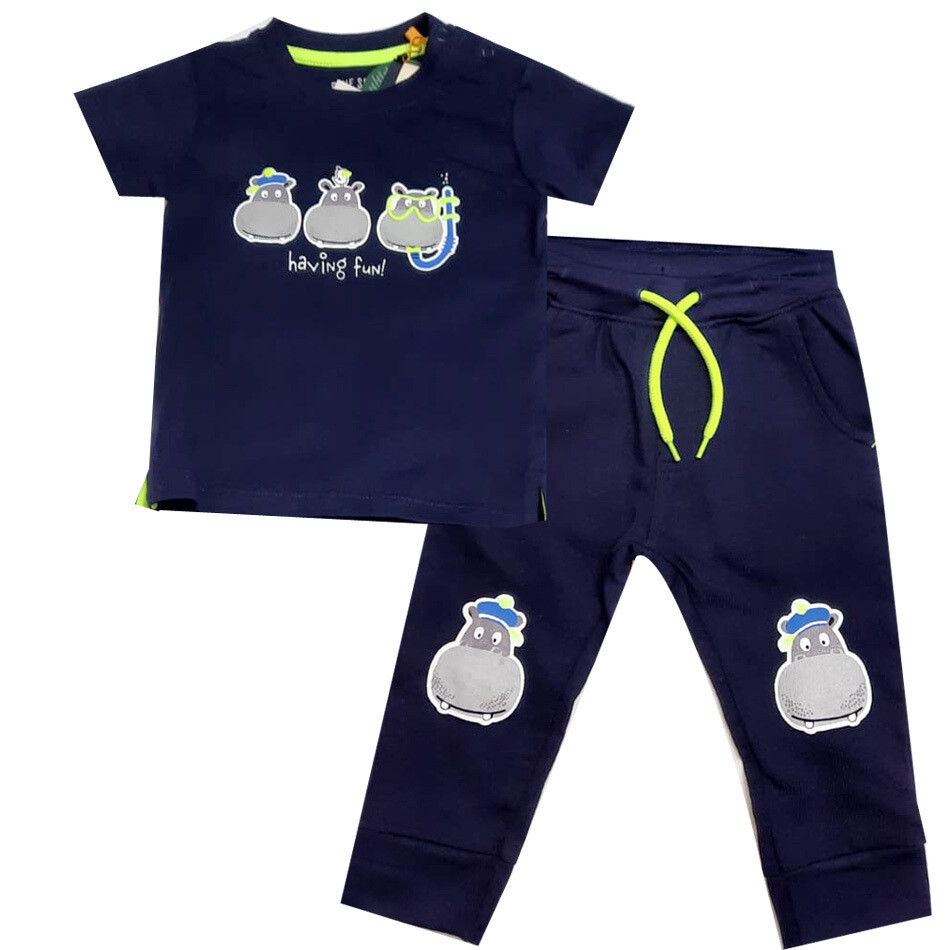 CONJUNTO BLUE SEVEN - 2 pz t-shirt azul marino estampada con pantalón azul marino aplicación, Captain Hippo