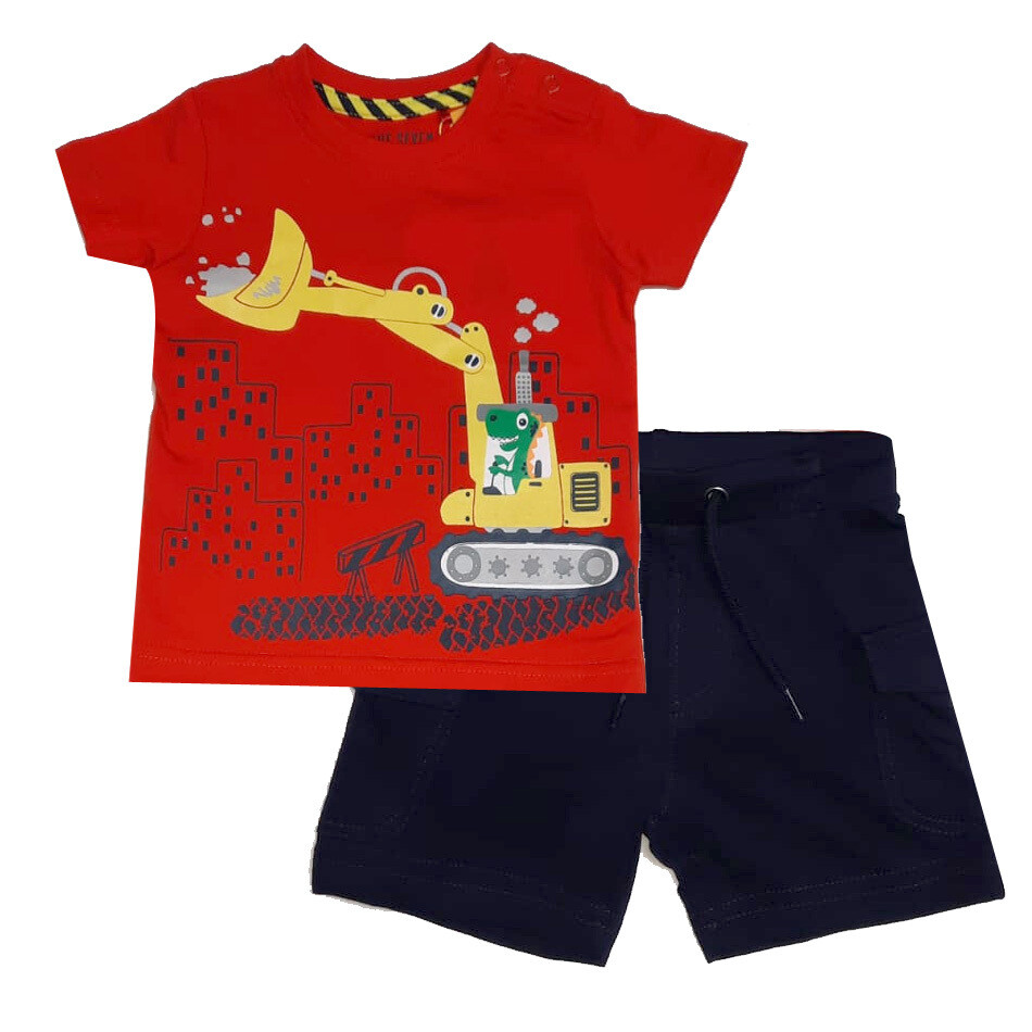 Blue Seven - Conjunto playera roja con shorts de tela de sudadero azul marino, Básicos