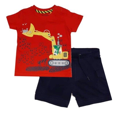 CONJUNTO BLUE SEVEN - 2 pz t-shirt roja con shorts de tela de sudadero azul marino, Básicos